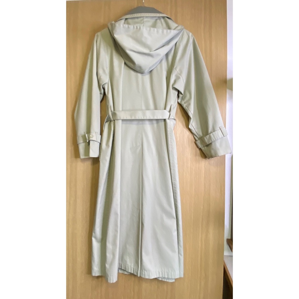 London Fog Womens 8 Reg Trench Coat Sage Green Hooded Belted Maincoats USA Made